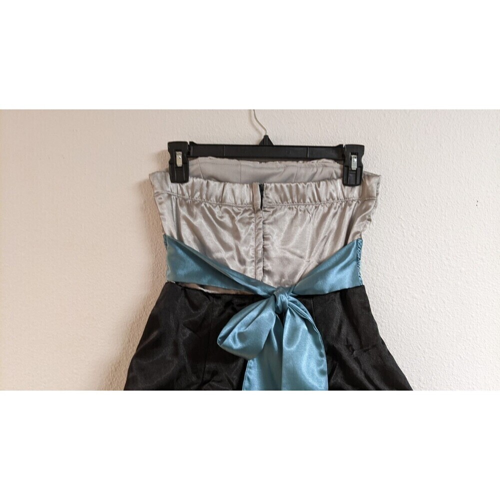 Women's Speechless Black/Silver/Blue Strapless Bubble Hem Dress W/Pick-Ups 3 - Picture 6 of 11